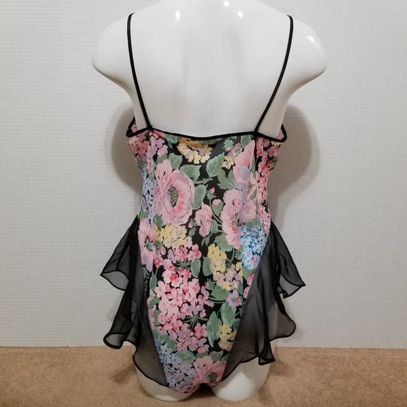 Victoria's Secret teddy Large floral print ruffle trim snap crotch VINTAGE - Picture 3 of 13